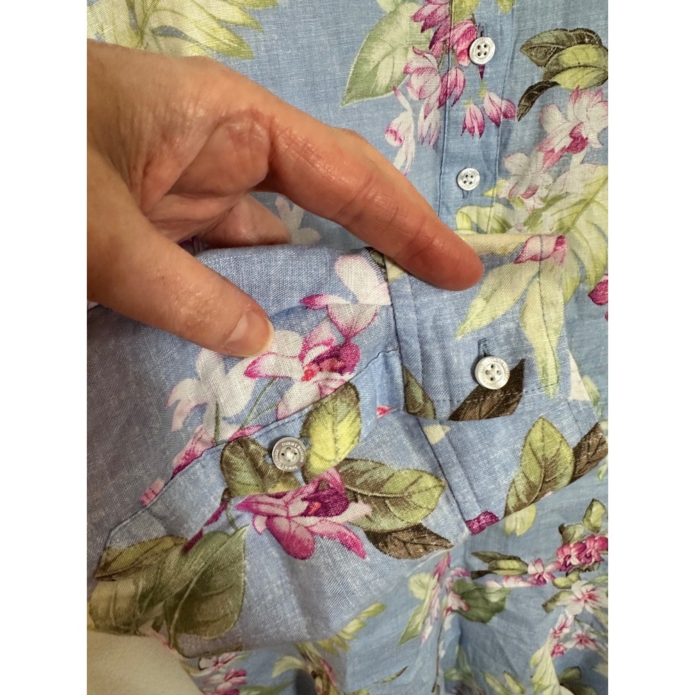 Tommy Bahama Coastline Orchid Dreams Flounce Linen Shirt Dress Size‎ M Blue Pink - Picture 6 of 10